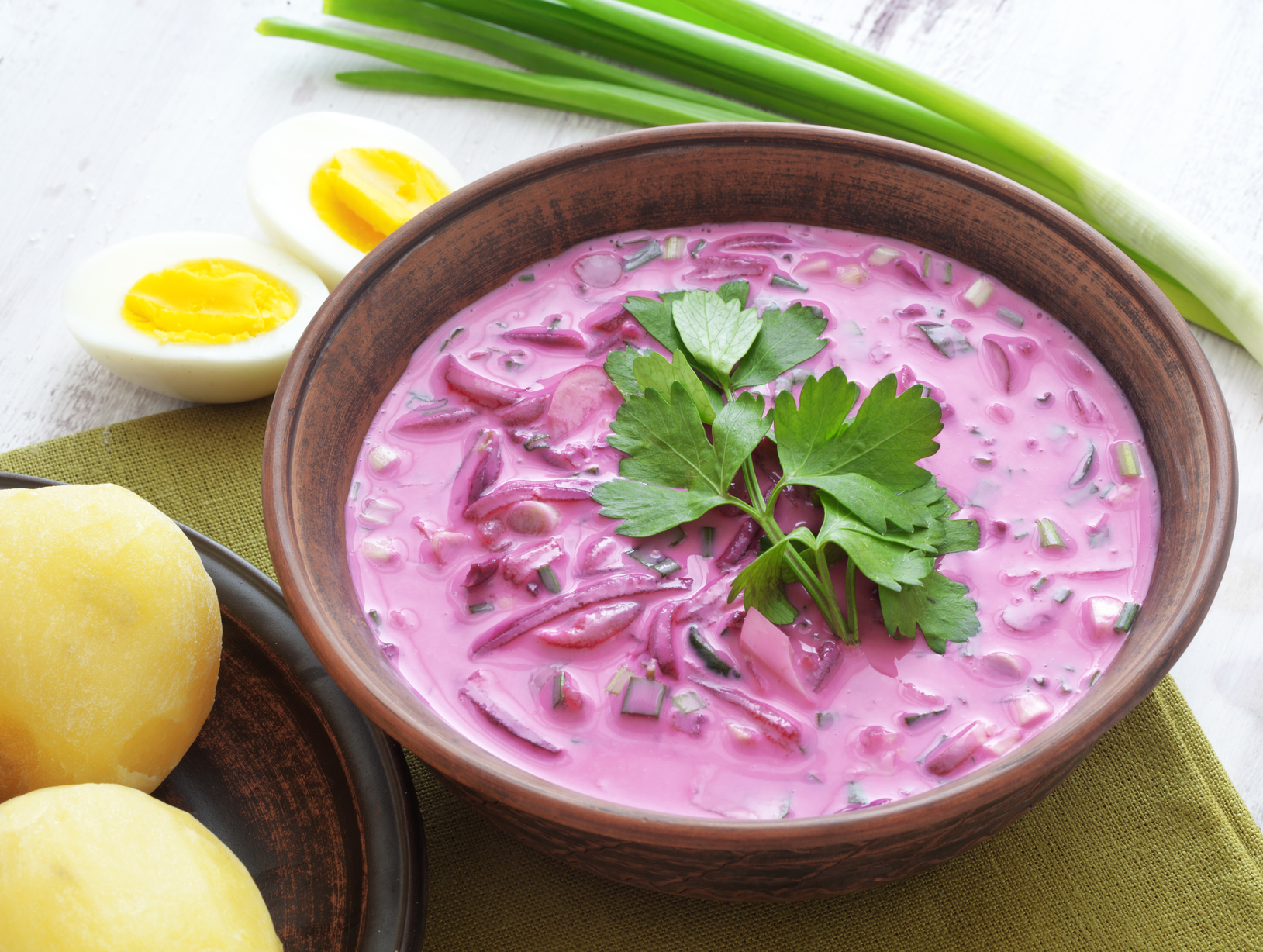 Traditional cold beet soup with vegetables